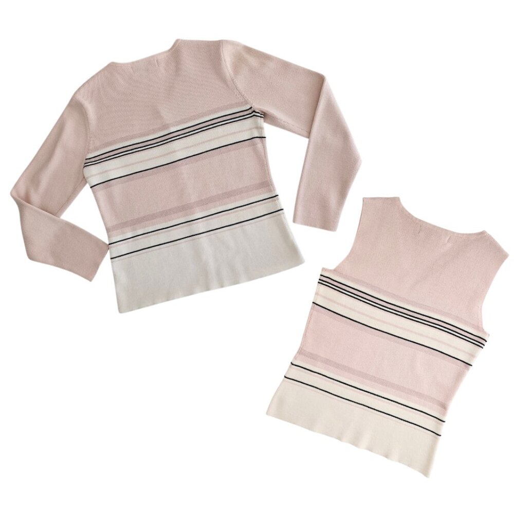 Petite Sophisticate Striped Sweater Set  | EUC | XSP | Pink Cream Navy - Picture 3 of 16